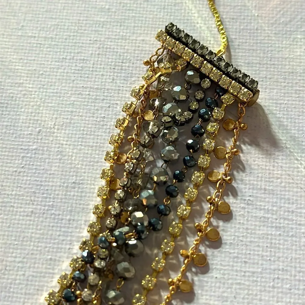 Anthropologie Cosmic Multi-Strand Necklace Gold Copper Crystals Pewter